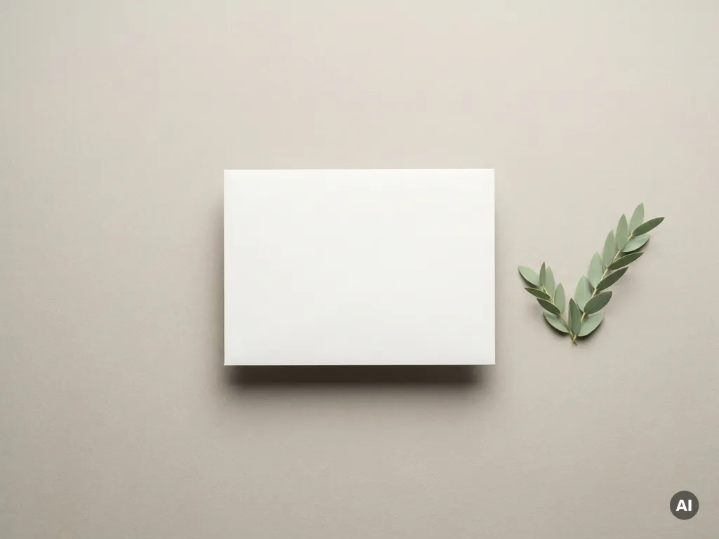 Wit envelop op lichtgrijs bureau met groen bladtakje ernaast, symboliseert succesvolle e-mailbezorging.