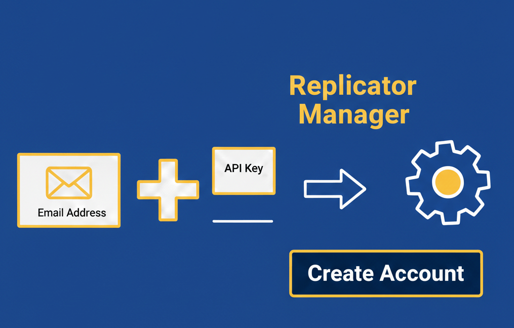 Fiók létrehozása Replicator Managerben.